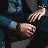 Black leather bracelet with gun metal buckle for men