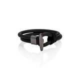 Men's matt black silicon bracelet with gun metal buckle for an every day strong look, rubber cuff and toggle buckle