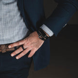Men's matt black silicon bracelet with gun metal buckle for an every day strong look, rubber cuff and toggle buckle