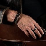 Men’s strong metal and leather bracelet, unisex leather wrap bracelet, o-ring metal cuff bracelet