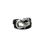 Wrap black leather bracelet with design buckle, bold leather and metal bracelet