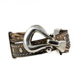 Vintage leather bracelet with bold buckle, statement cuff bracelet