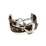 Vintage leather bracelet with bold buckle, statement cuff bracelet