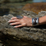 Brown Leather Zamak Metal Cuff Bracelet, Bold Spanish Design, Unisex Edgy Statement Jewelry