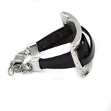 Brown Leather Zamak Metal Cuff Bracelet, Bold Spanish Design, Unisex Edgy Statement Jewelry