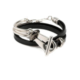 Black leather wrap bracelet with funky silver clasp