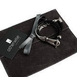 Black leather wrap bracelet with funky silver clasp
