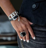 Wrap leather bracelets with chunky link chains, unique set of bracelets