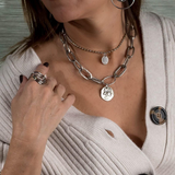 Layered coin choker necklaces with silver-tone ball chain and chunky chain, ancient Greek style pendant, adjustable fit