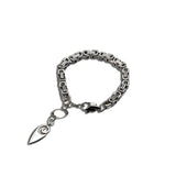 Stainless Steel Byzantine Chain Bracelet with Pendant, Zamak Sterling Silver Finish, Hypoallergenic Tarnish Resistant