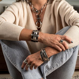 Unisex leather and metal bracelet combined for a strong look, edgy thick leather bracelet, rock style jewelry