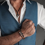 Men's rough brown leather bracelet with metal hex nuts for everyday wear, leather bracelet for men for a strong look, gift for him