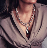 Chunky Sterling Silver Plated Chain Necklace with Champagne Crystal Pendant