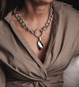 Chunky Sterling Silver Plated Chain Necklace with Champagne Crystal Pendant