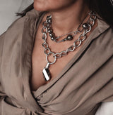 Chunky Sterling Silver Plated Chain Necklace with Champagne Crystal Pendant