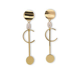 Classy rod earrings with baroque pearl, long gold earrings