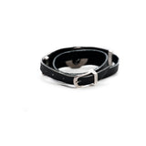 Edgy wrap-around black leather bracelet with silver-plated designs