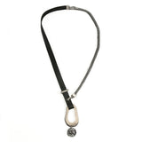 Edgy soft black leather necklace with irregular shaped design and coin pendant, gift for christmas, standout necklace