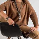 Edgy soft black leather necklace with irregular shaped design and coin pendant, gift for christmas, standout necklace