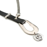 Edgy soft black leather necklace with irregular shaped design and coin pendant, gift for christmas, standout necklace