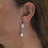 Elegant silver leaf earrings set, stainless steel minimalist ear studs with pearl, classy lightweight wheat earrings, double piercing set