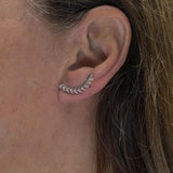 Elegant silver leaf earrings set, stainless steel minimalist ear studs with pearl, classy lightweight wheat earrings, double piercing set