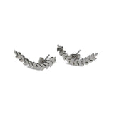 Elegant silver leaf earrings set, stainless steel minimalist ear studs with pearl, classy lightweight wheat earrings, double piercing set