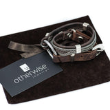 Dark Brown Stitched Leather Double Wrap Bracelet with Iron Chains, Unisex Rock Style
