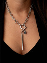 Austrian crystal and shackle pendant necklace, rock style silver necklace