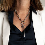 Austrian crystal and shackle pendant necklace, rock style silver necklace