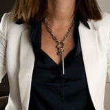 Austrian crystal and shackle pendant necklace, rock style silver necklace