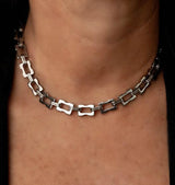 Sharp triple layered stainless steel necklaces, shark tooth pendant, rope chain ethnic necklace and link chain choker