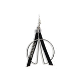 Funky earrings made of black leather with strass and silver-plated elements, different earring on each ear worn together or individually