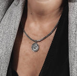 Silver chain necklace with silver-plated coin pendant featuring Star of Vergina on a 42 cm stainless steel chain
