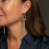 Locket and bar earrings, rock style silver earrings
