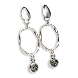 Austrian crystal stone earrings, classy loop earrings with black-silver austrian crystal stones