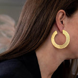 Gold-plated hammered earrings, classy handmade statement hoop earrings in various sizes