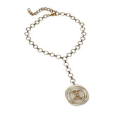 Classy gold-plated brass necklace with metallic motif and baroque pearl
