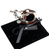 Half magnifying glass bracelet with silver metal and brown leather, unique double wrap bracelet, metal and leather cuff