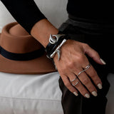 Bold stacked bracelets set, layered leather and metal cuffs for everyday look