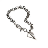 Luxury love set: large heart pendant necklace and bracelet with stainless steel chain, statement chunky heart choker and bracelet, gift idea