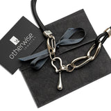 Bold leather and chain collar necklace