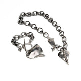 Luxury love set: large heart pendant necklace and bracelet with stainless steel chain, statement chunky heart choker and bracelet, gift idea