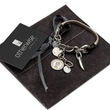 Silver charm bracelet, leather and metal bracelet with coins