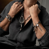 Edgy chunky hammered link chain and pendant leaf necklace