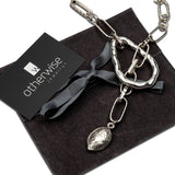 Edgy chunky hammered link chain and pendant leaf necklace