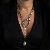 Edgy chunky hammered link chain and pendant leaf necklace