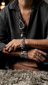 Edgy chunky hammered link chain and pendant leaf necklace