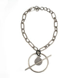 Chunky women's chain necklace with bar closure and coin pendant