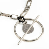Chunky women's chain necklace with bar closure and coin pendant